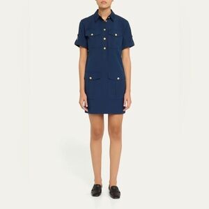 Veronica Beard Blue Lucca Cotton Sheath Mini Dress with Polo Collar
